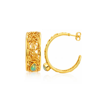 Golden Artisan Weave 925 Sterling Silver Statement Earrings