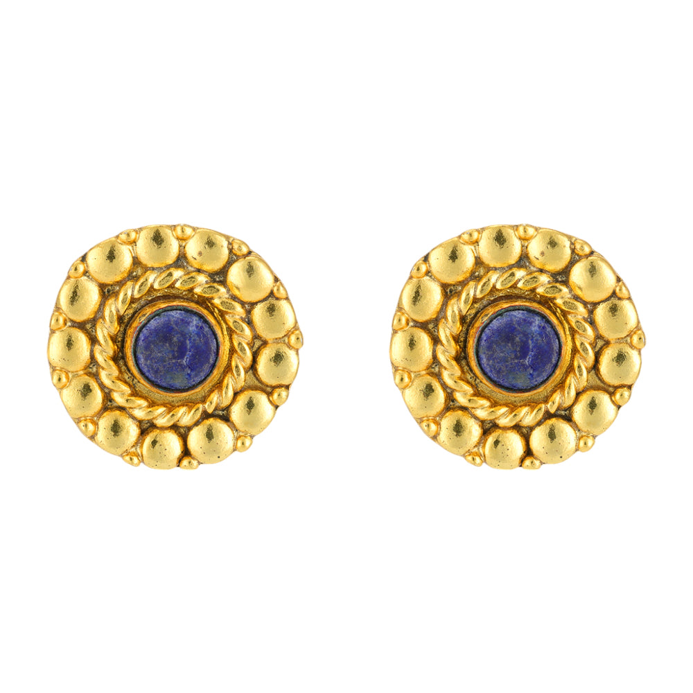 Golden Beads 925 Blue Stoned Earrings