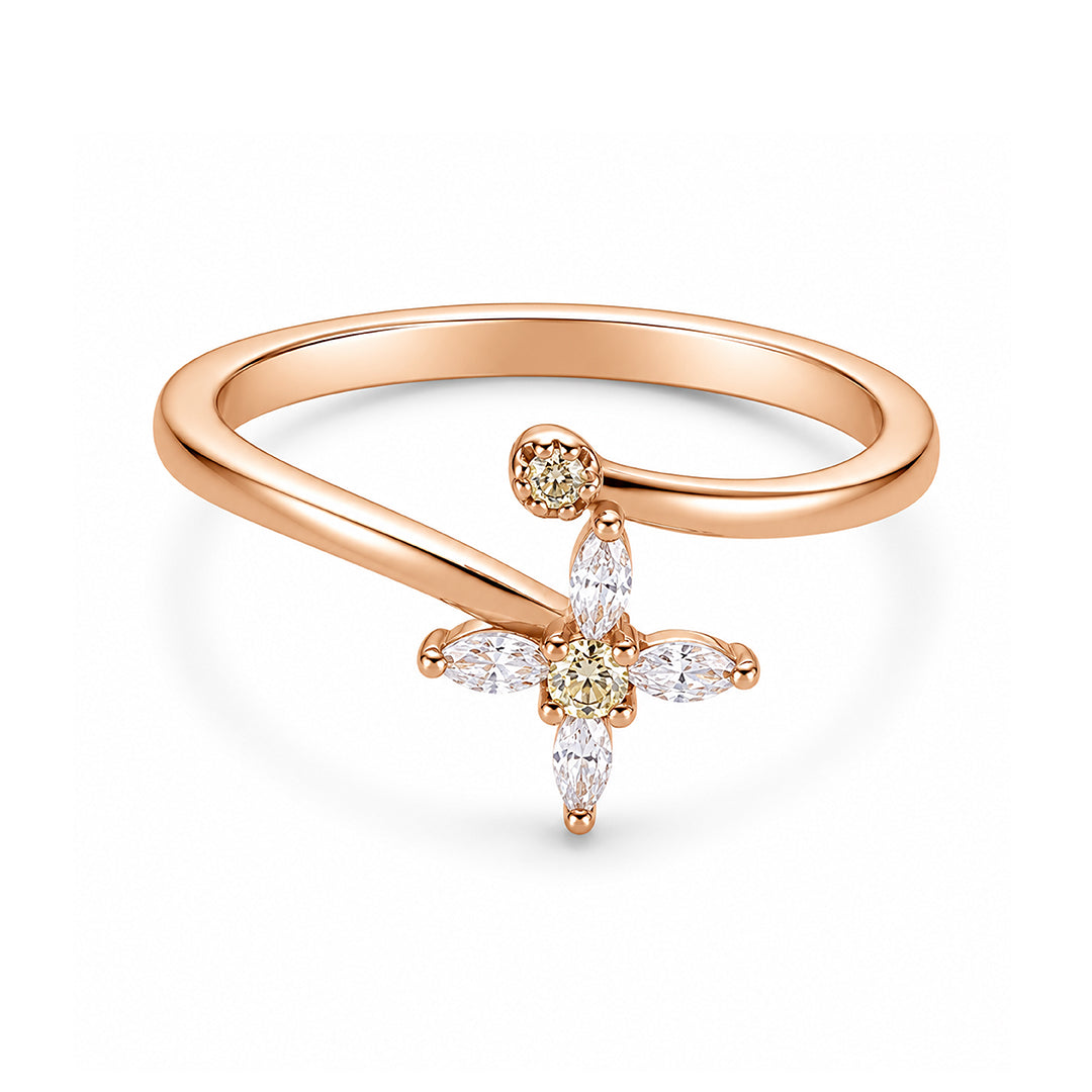Golden Bloom 925 Sterling Silver Crystal Flower Ring