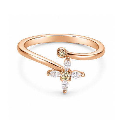 Golden Bloom 925 Sterling Silver Crystal Flower Ring