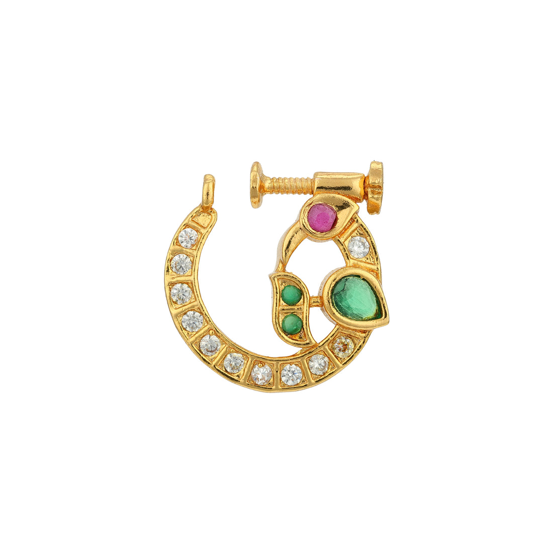 Golden CZ Accent 925 Sterling Silver Green Pink Stone Nosepin for Women