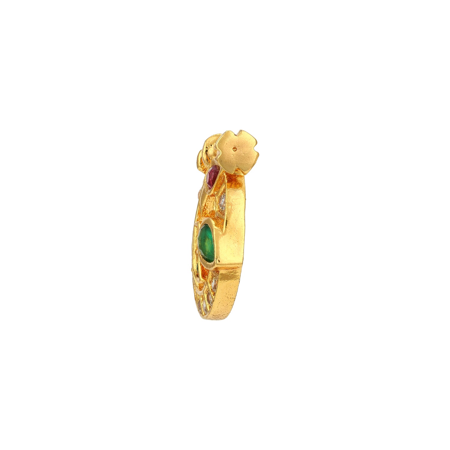 Golden CZ Accent 925 Sterling Silver Green Pink Stone Nosepin for Women