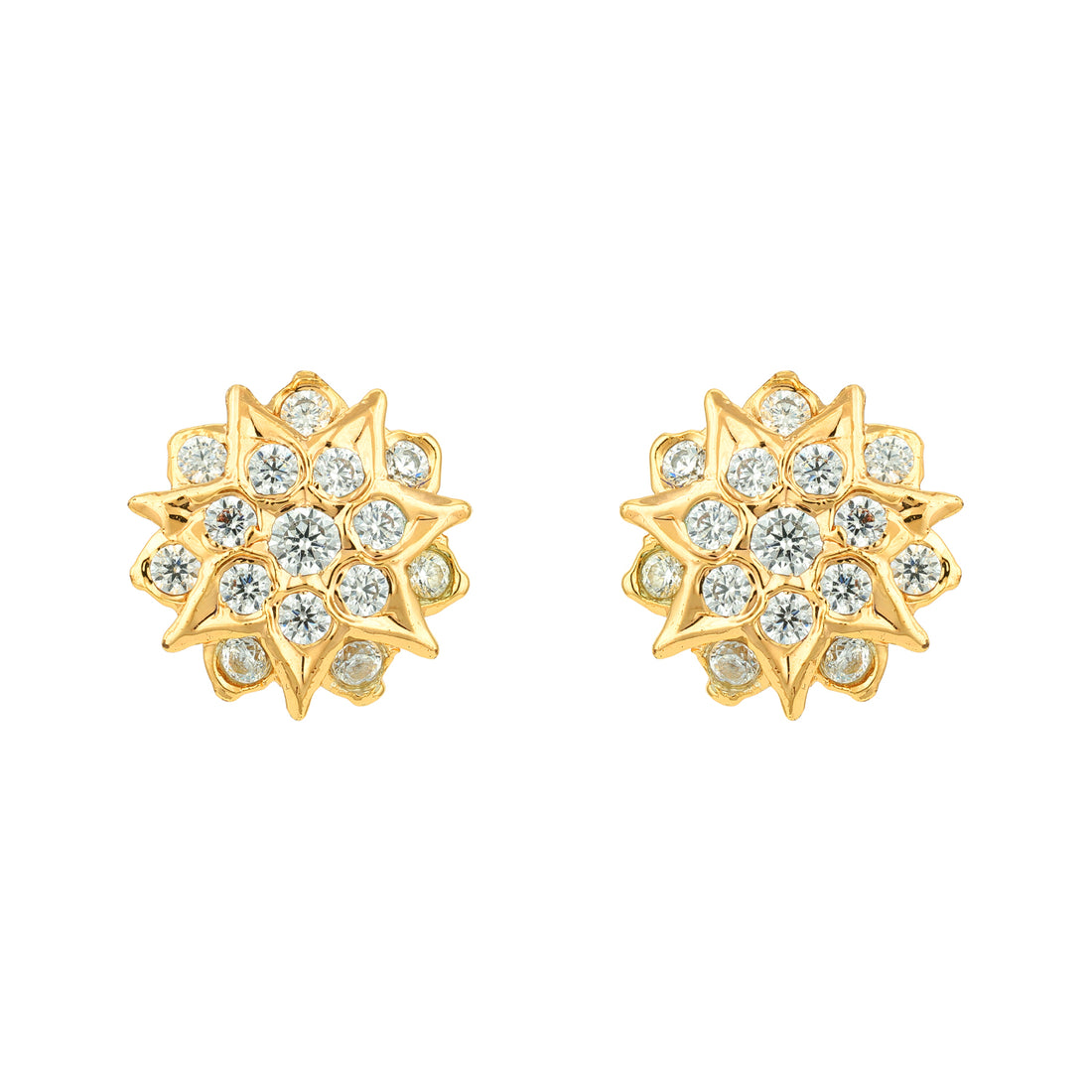Golden CZ Cluster Floral Pattern 925 Sterling Silver Stud for Women
