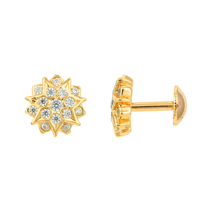 Golden CZ Cluster Floral Pattern 925 Sterling Silver Stud for Women