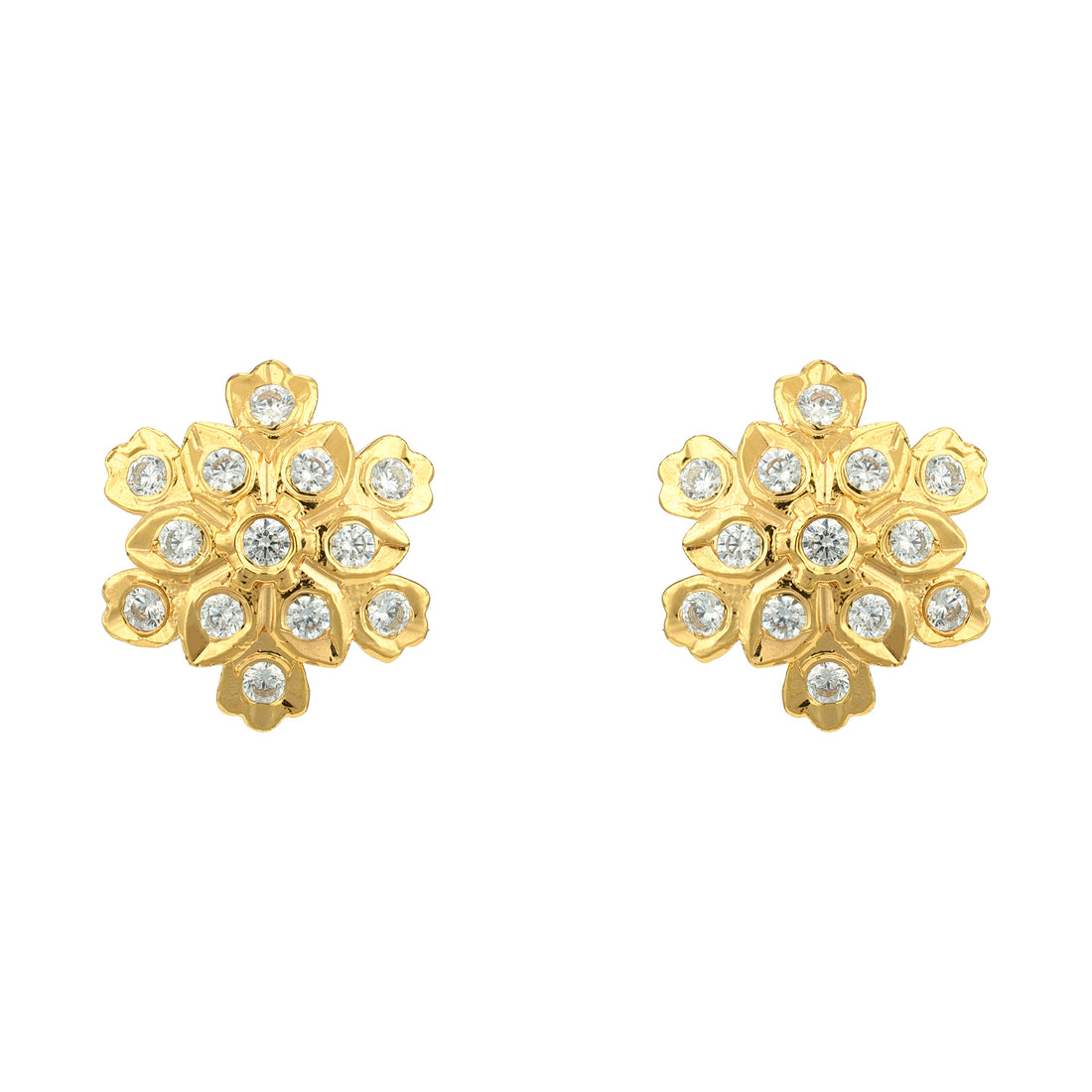 Golden CZ Floral Pattern 925 Sterling Silver Stud for Women