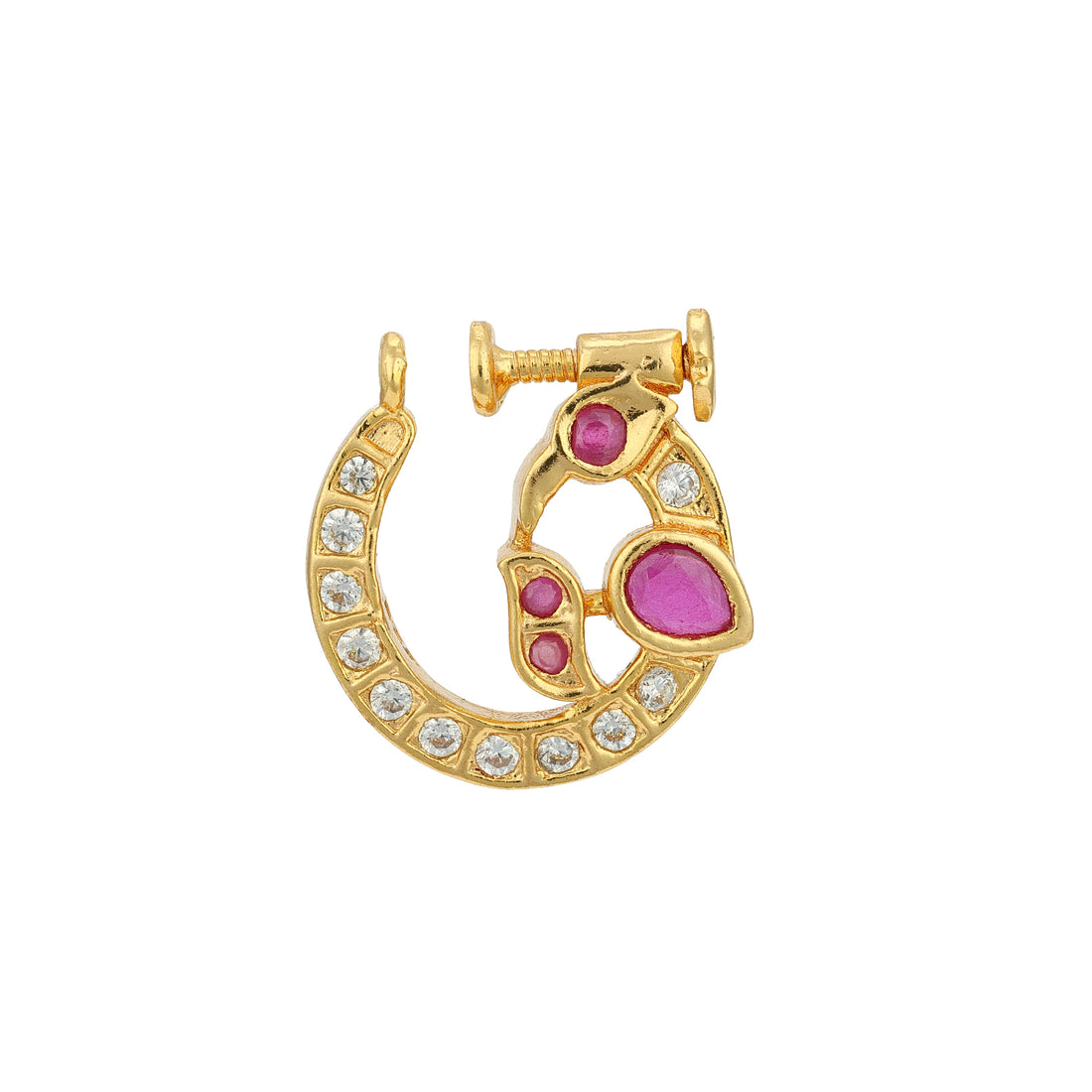 Golden CZ Pink Stone 925 Sterling Silver Nosepin for Women