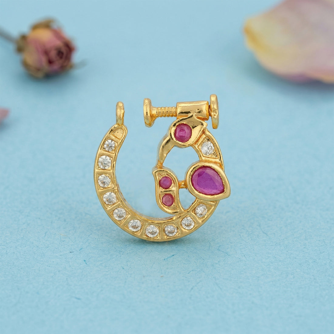 Golden CZ Pink Stone 925 Sterling Silver Nosepin for Women