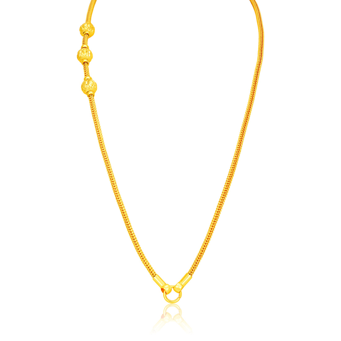Golden Classic Three Spherical Bead Mugappu 925 Sterling Silver Thali Chain for Women