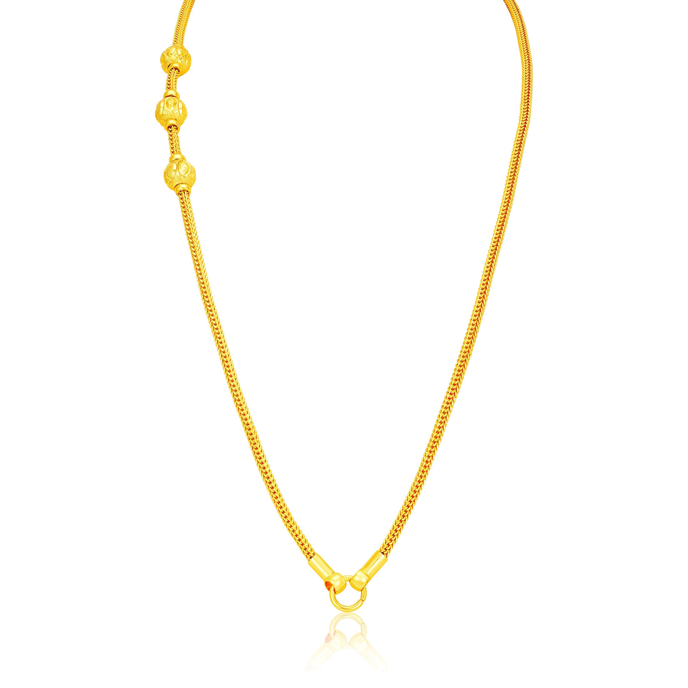 Golden Classic Three Spherical Bead Mugappu 925 Sterling Silver Thali Chain for Women