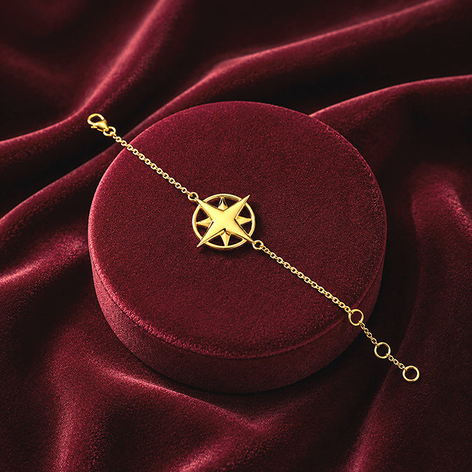 Golden Compass 925 Sterling Silver Minimal Bracelet