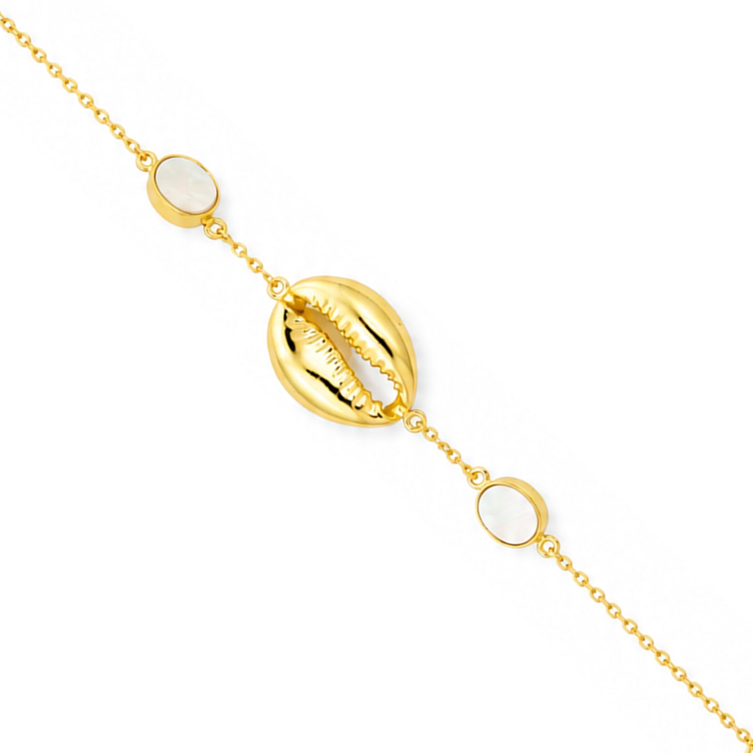 Golden Cowrie Shell Pearl Accent Designer Chain Bracelet