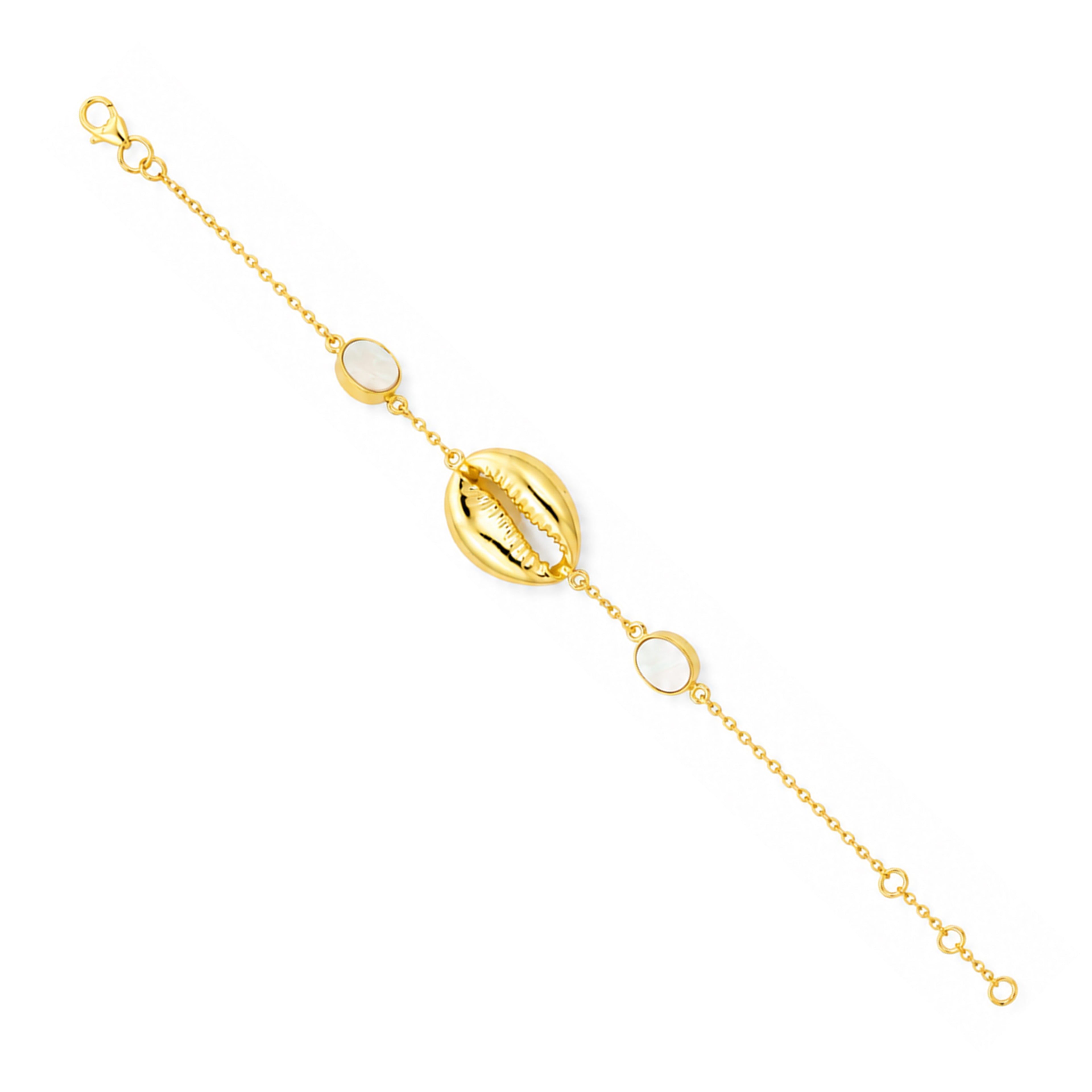 Golden Cowrie Shell Pearl Accent Designer Chain Bracelet