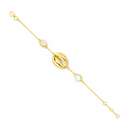 Golden Cowrie Shell Pearl Accent Designer Chain Bracelet