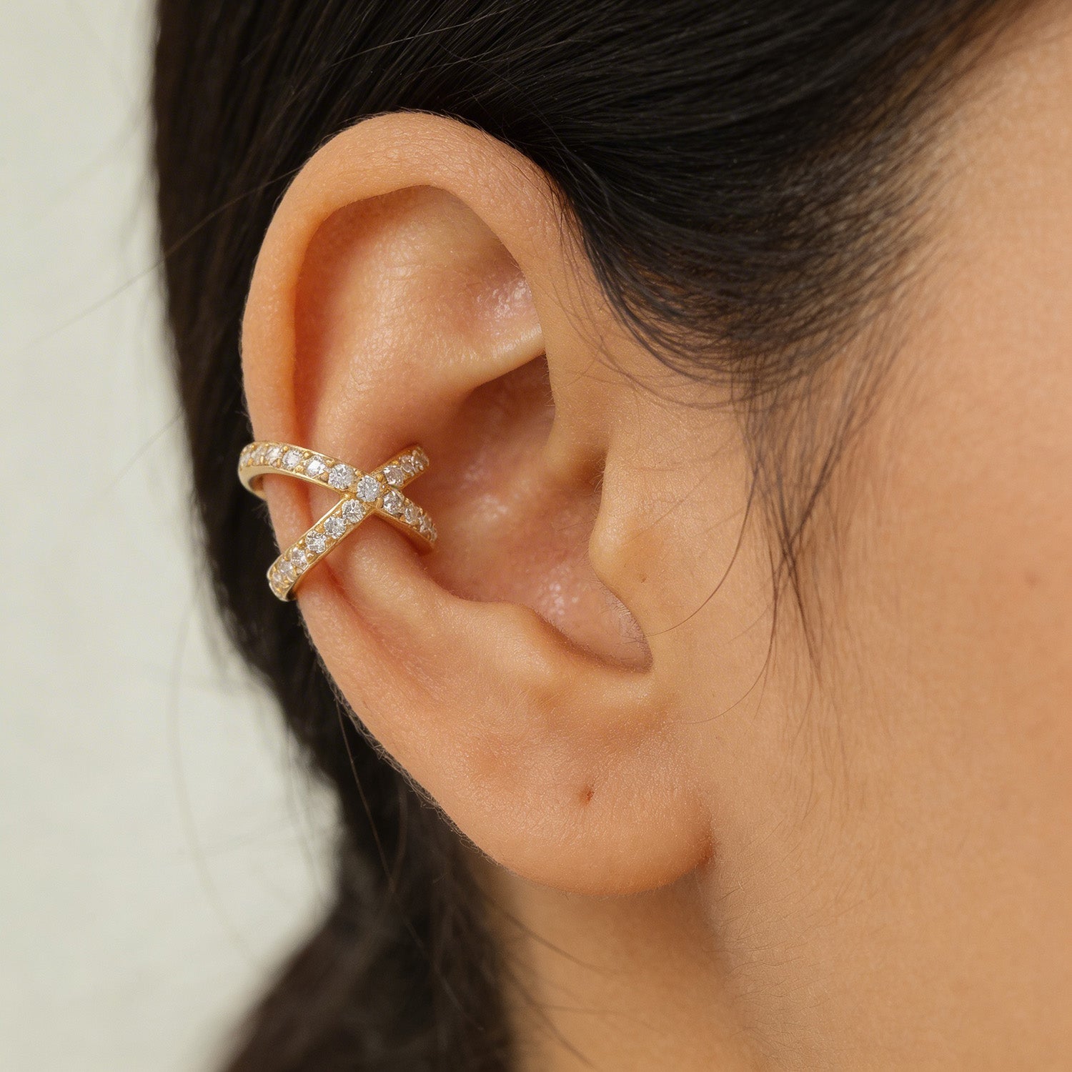 Golden Cross Over Crystal Shine 925 Sterling Silver Cuff Earrings