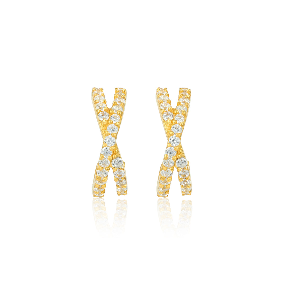 Golden Cross Over Crystal Shine 925 Sterling Silver Cuff Earrings for Women