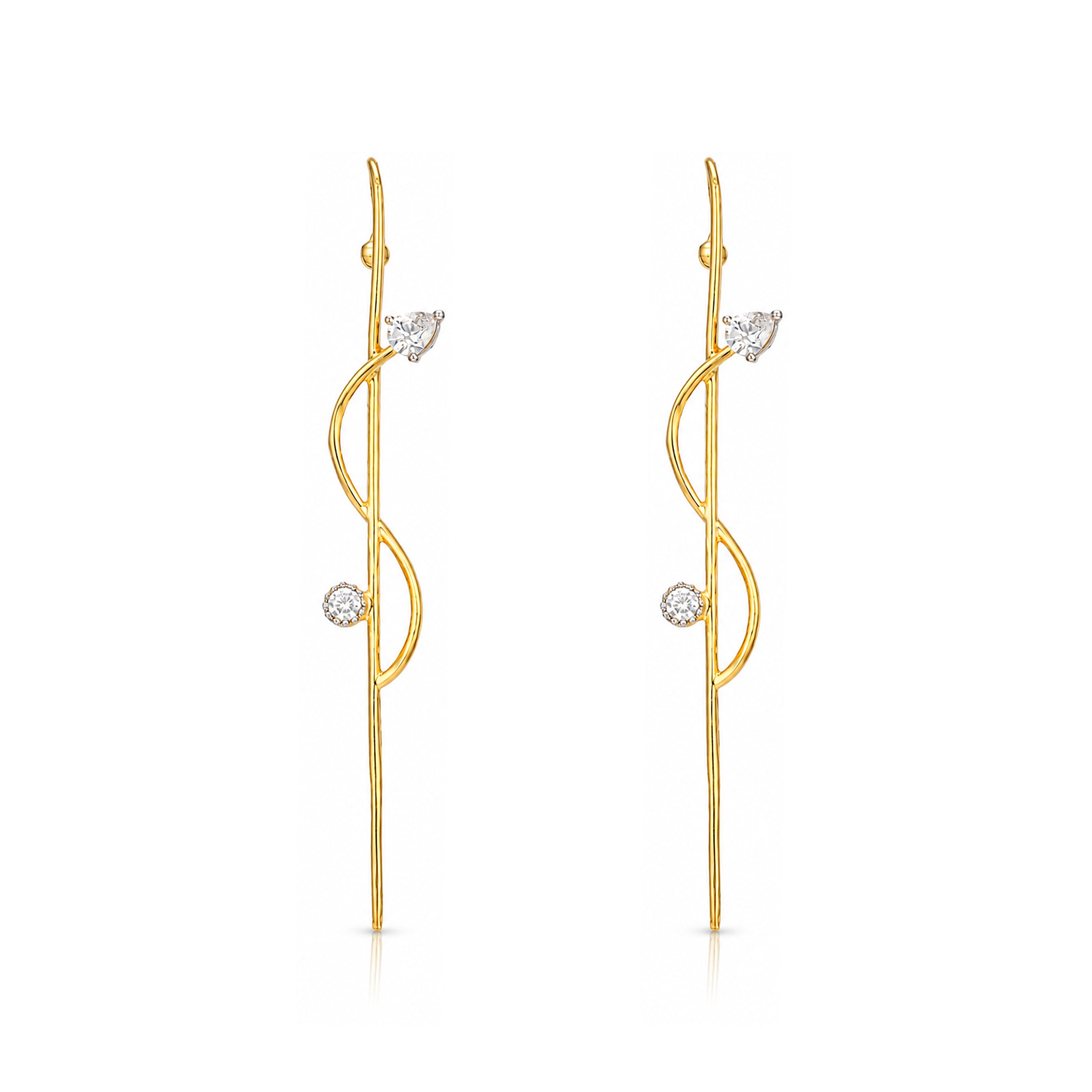 Golden Crystal Twist 925 Sterling Silver Designer Earrings