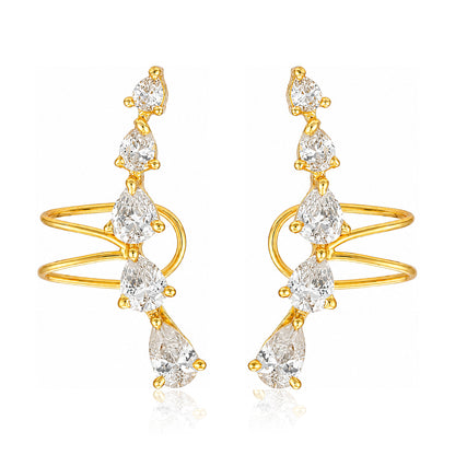 Golden Crystal Cascade 925 Sterling Silver Designer Earrings