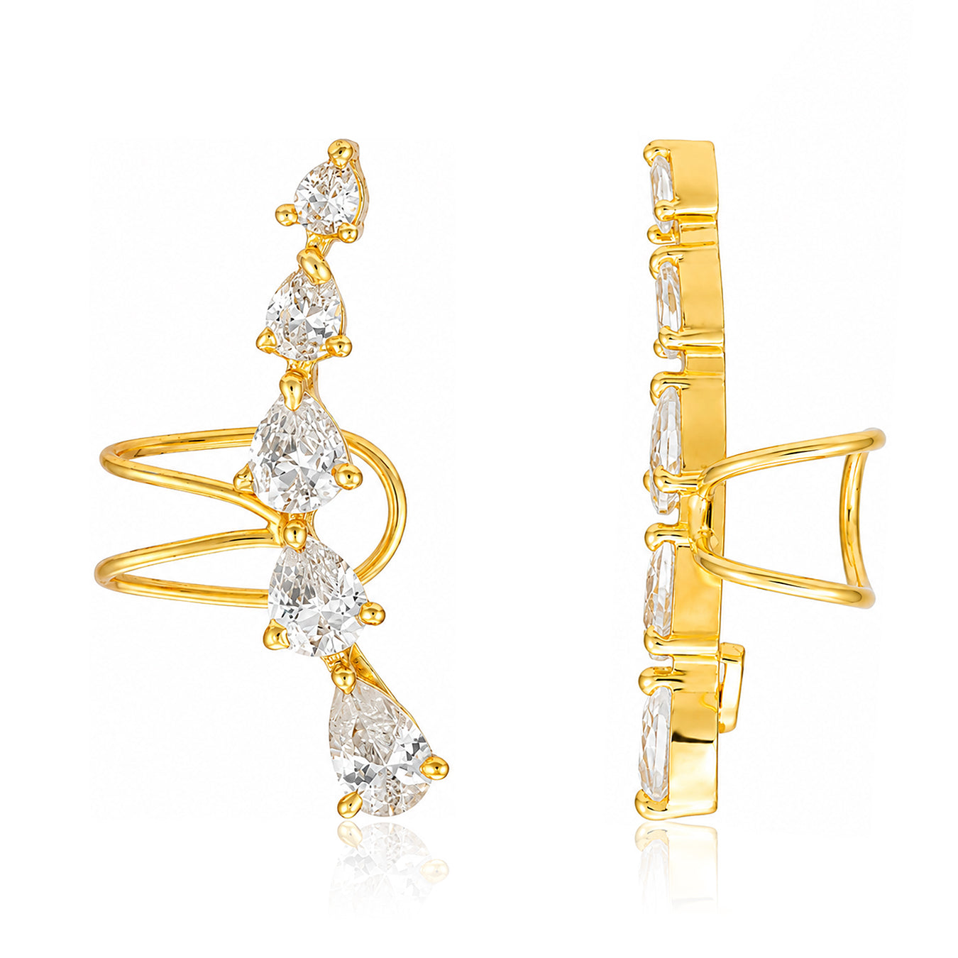 Golden Crystal Cascade 925 Sterling Silver Designer Earrings