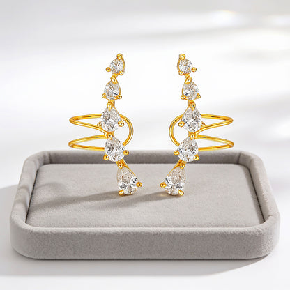 Golden Crystal Cascade 925 Sterling Silver Designer Earrings