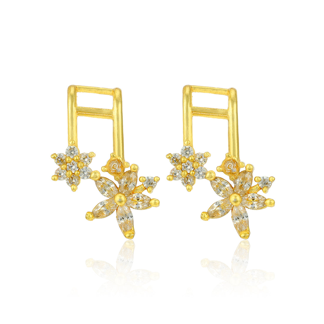 Golden Crystal Floral Drop 925 Sterling Silver Cuff Earrings for Women