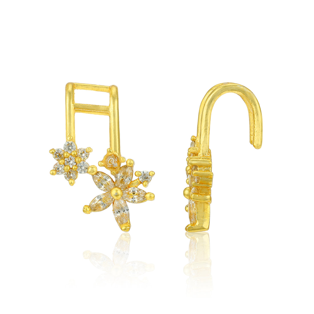 Golden Crystal Floral Drop 925 Sterling Silver Cuff Earrings for Women