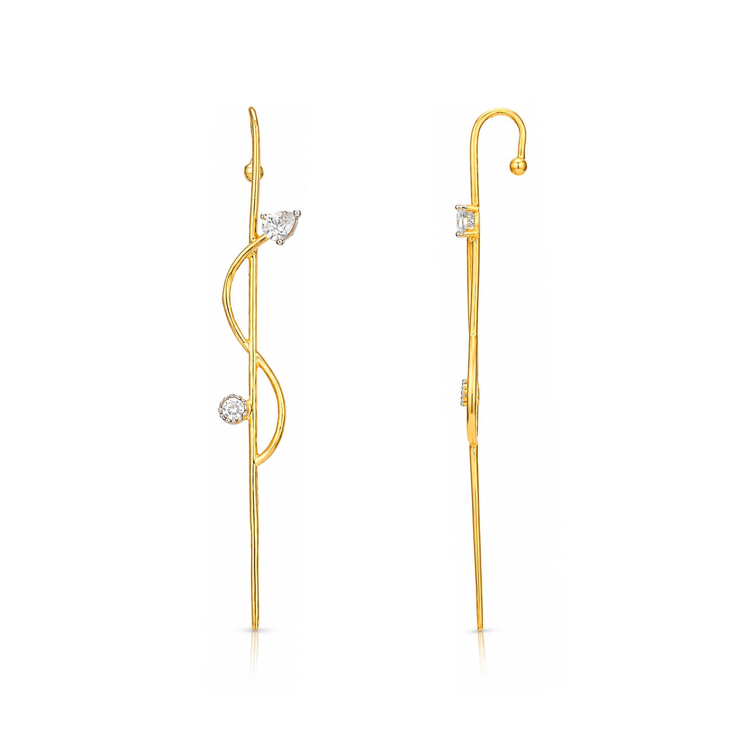 Golden Crystal Twist 925 Sterling Silver Designer Earrings