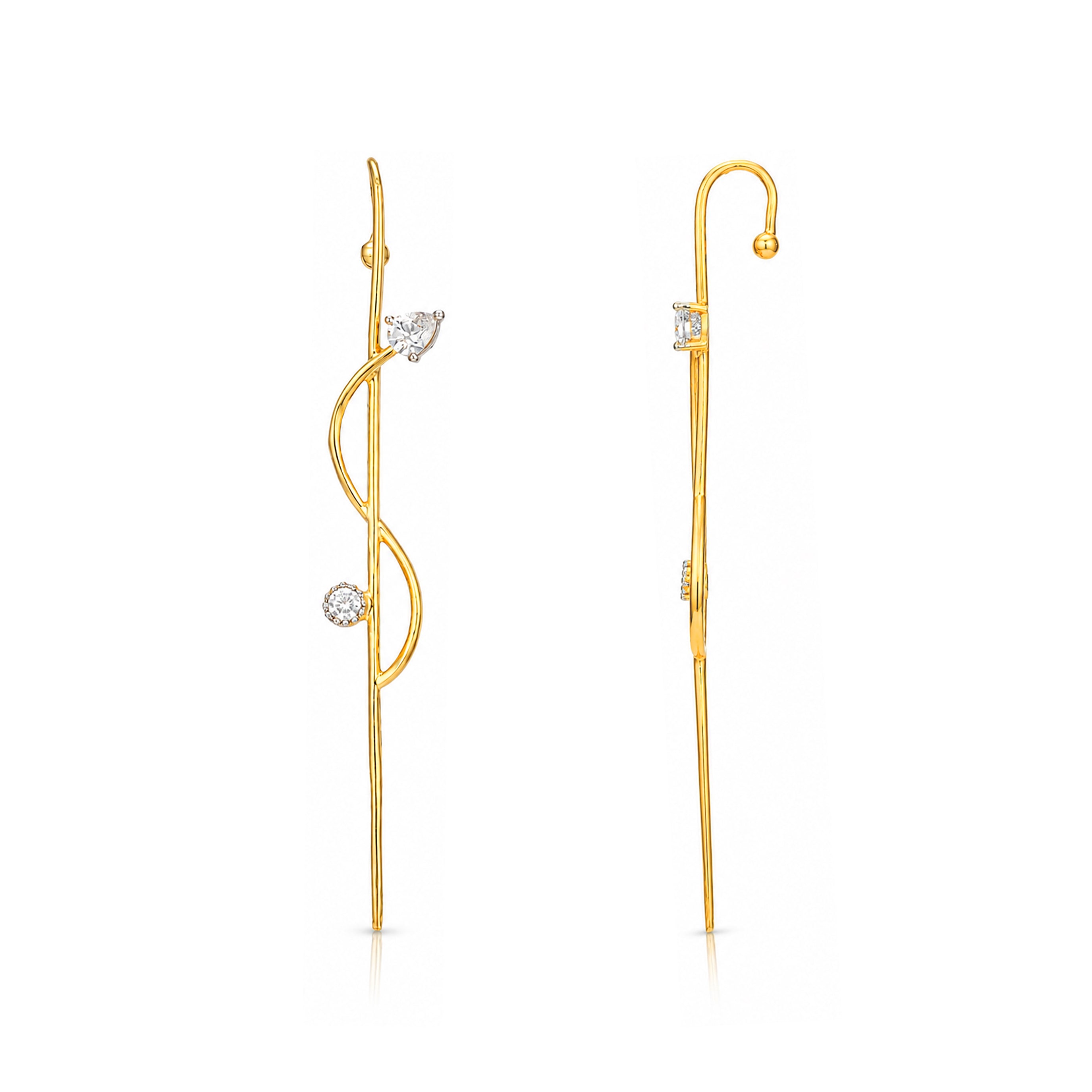 Golden Crystal Twist 925 Sterling Silver Designer Earrings