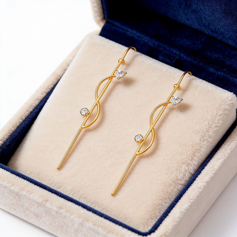 Golden Crystal Twist 925 Sterling Silver Designer Earrings