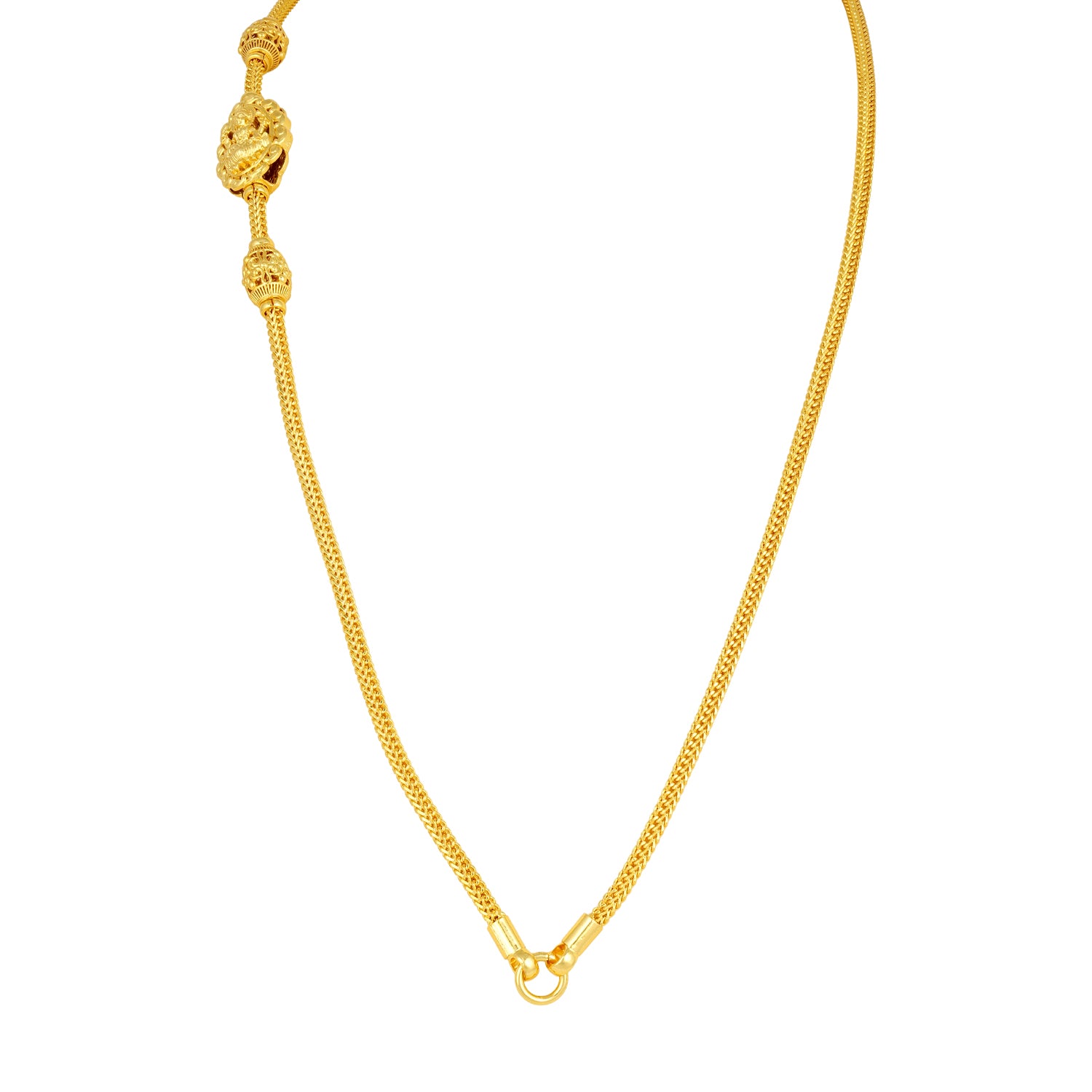 Golden Divine Goddess Lakshmi Peacock Mugappu 925 Sterling Silver Thali Chain for Women