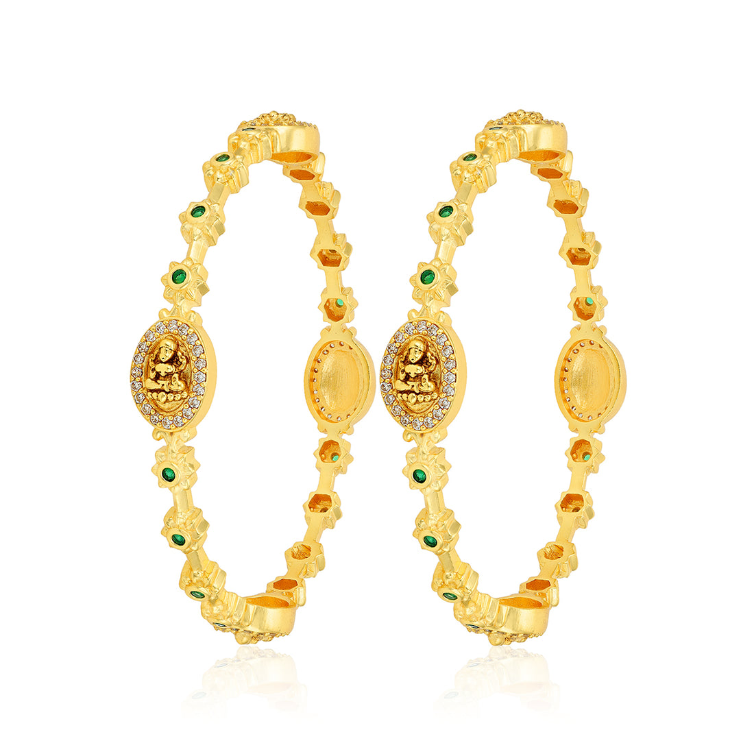 Golden Divine Green Stone Sparkle 925 Sterling Silver Bangle 