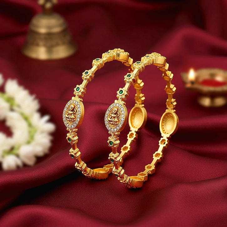 Golden Divine Green Stone Sparkle 925 Sterling Silver Bangle 