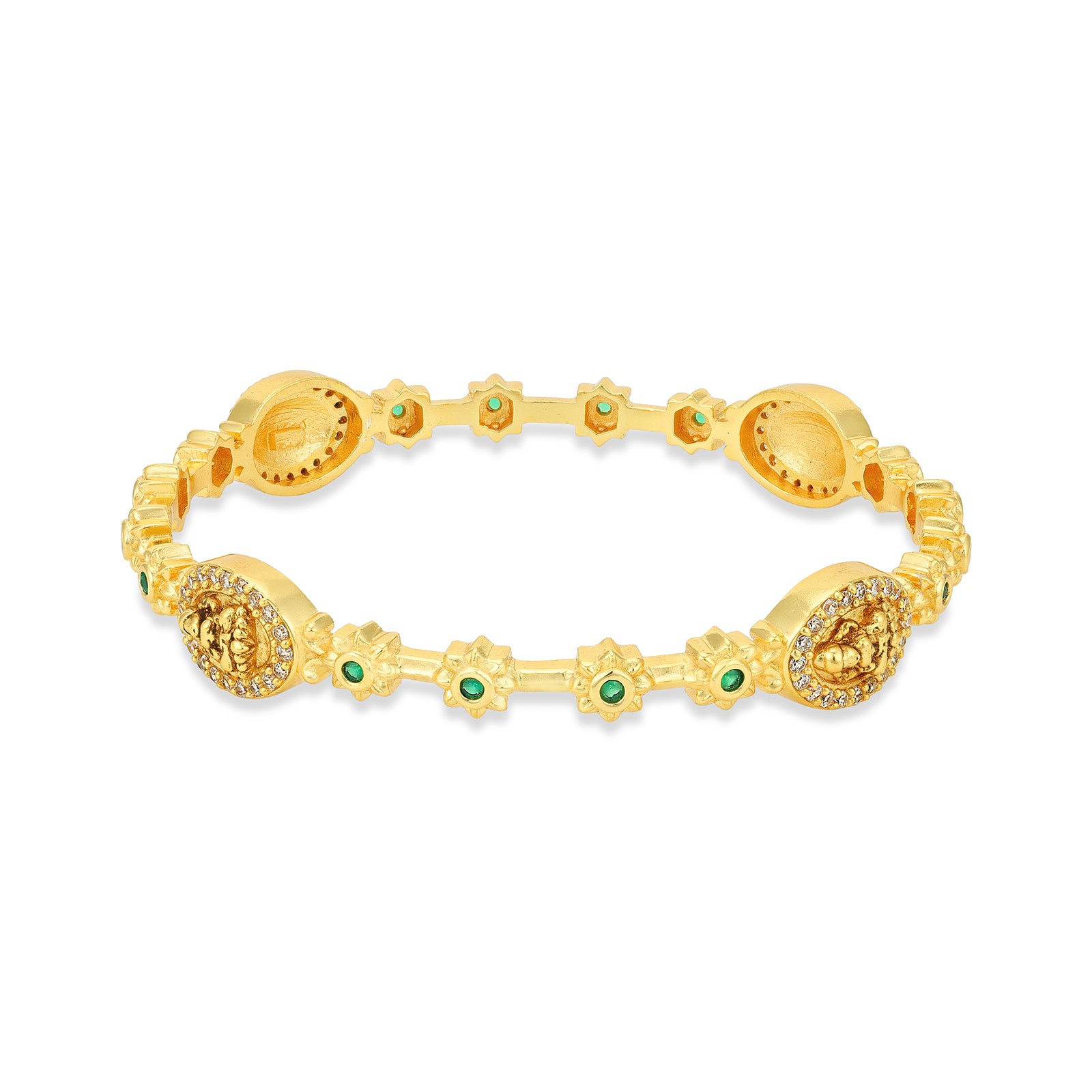 Golden Divine Green Stone Sparkle 925 Sterling Silver Bangle for Women