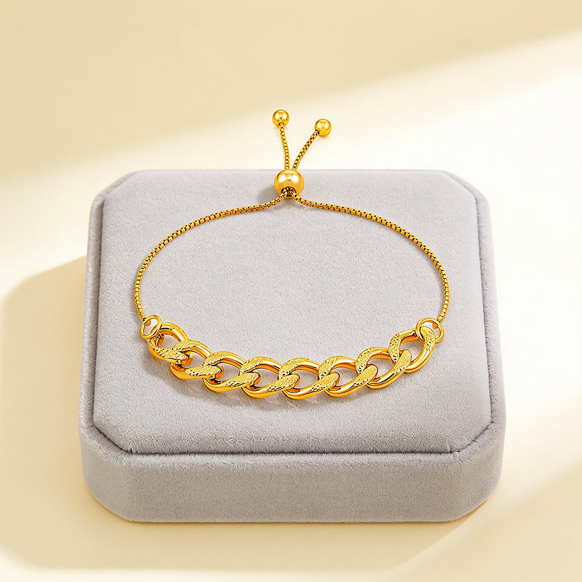 Golden Embrace 925 Sterling Silver Sculpted Link Bracelet