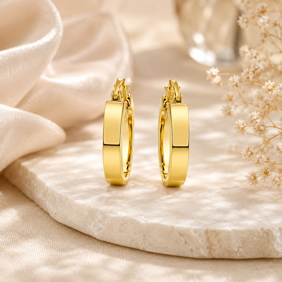 Golden Flat Edge Hoop 925 Sterling Silver Earring for Women
