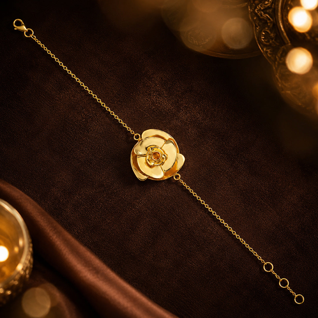 Golden Flower 925 Sterling Silver Charm Bracelet