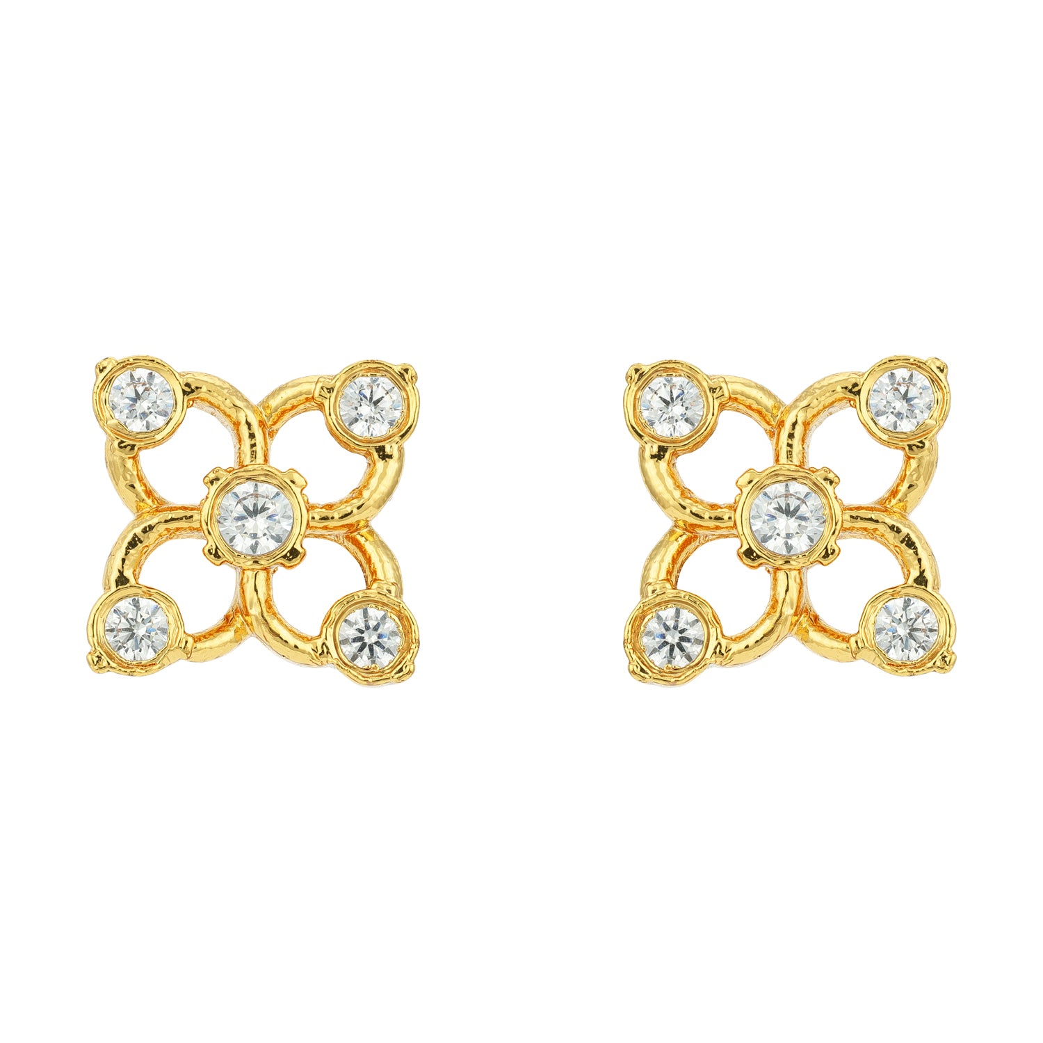 Golden Four Petal 925 Sterling Silver CZ Stud for Women