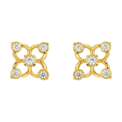 Golden Four Petal 925 Sterling Silver CZ Stud for Women