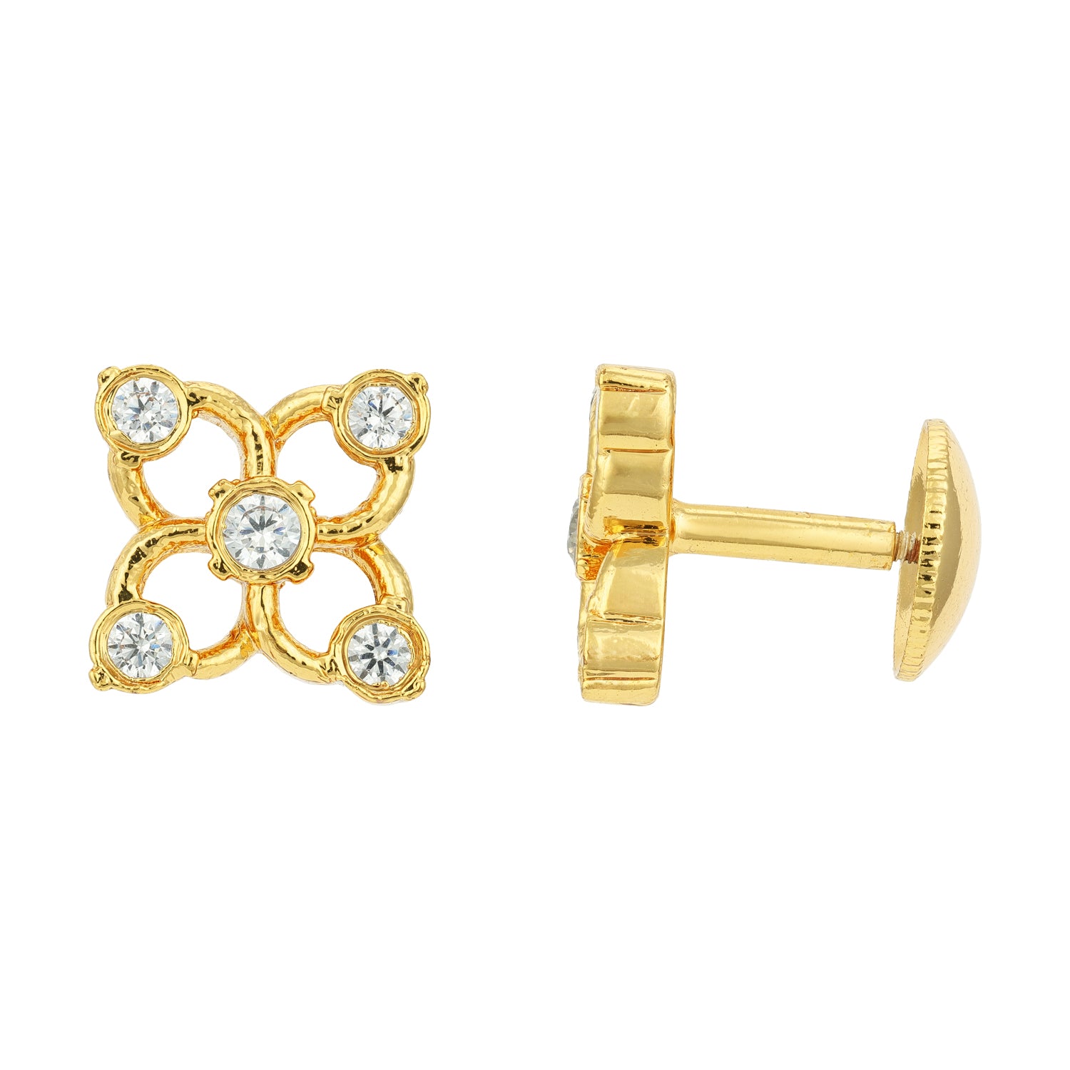 Golden Four Petal 925 Sterling Silver CZ Stud for Women