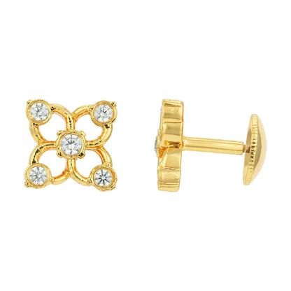 Golden Four Petal 925 Sterling Silver CZ Stud for Women