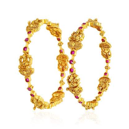 Golden Goddess Lakshmi Temple Ruby Stone Bangle