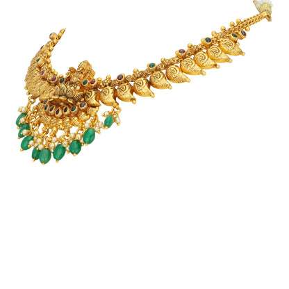 Golden Goddess Lakshmi Motif 925 Sterling Silver Green Drop Necklace for Women