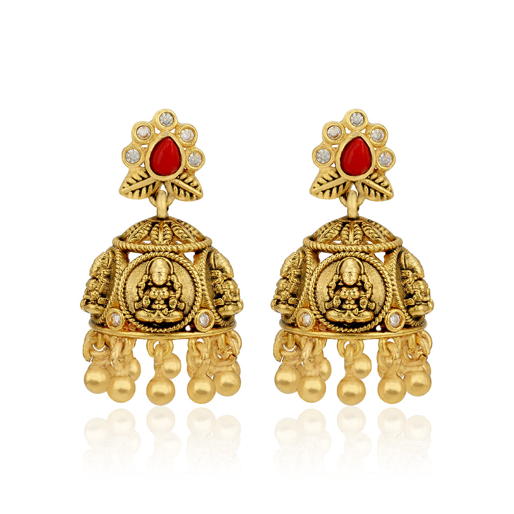 Golden Goddess Lakshmi Motif 925 Sterling Silver Jhumka for Women