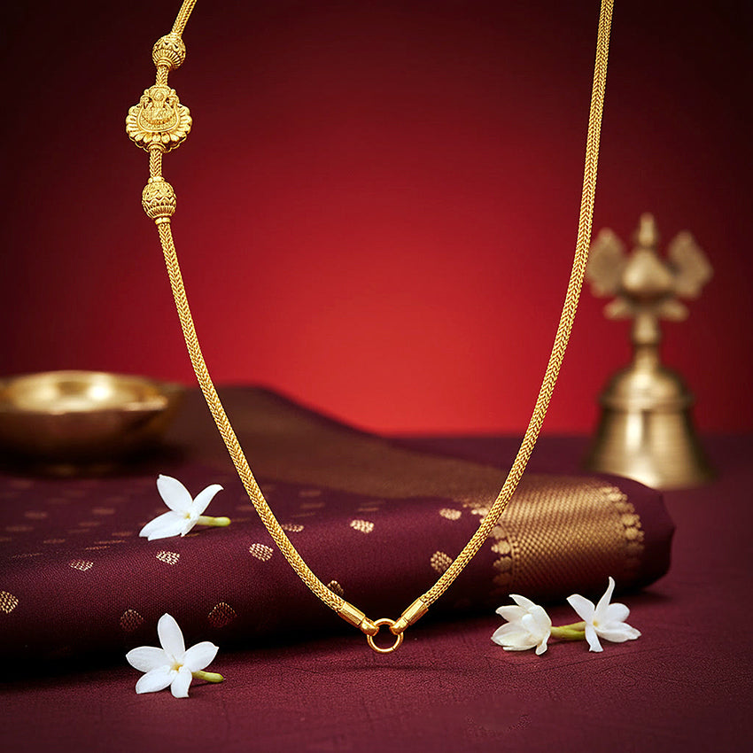 Golden Goddess Lakshmi Mugappu 925 Sterling Silver Thali Chain for Women