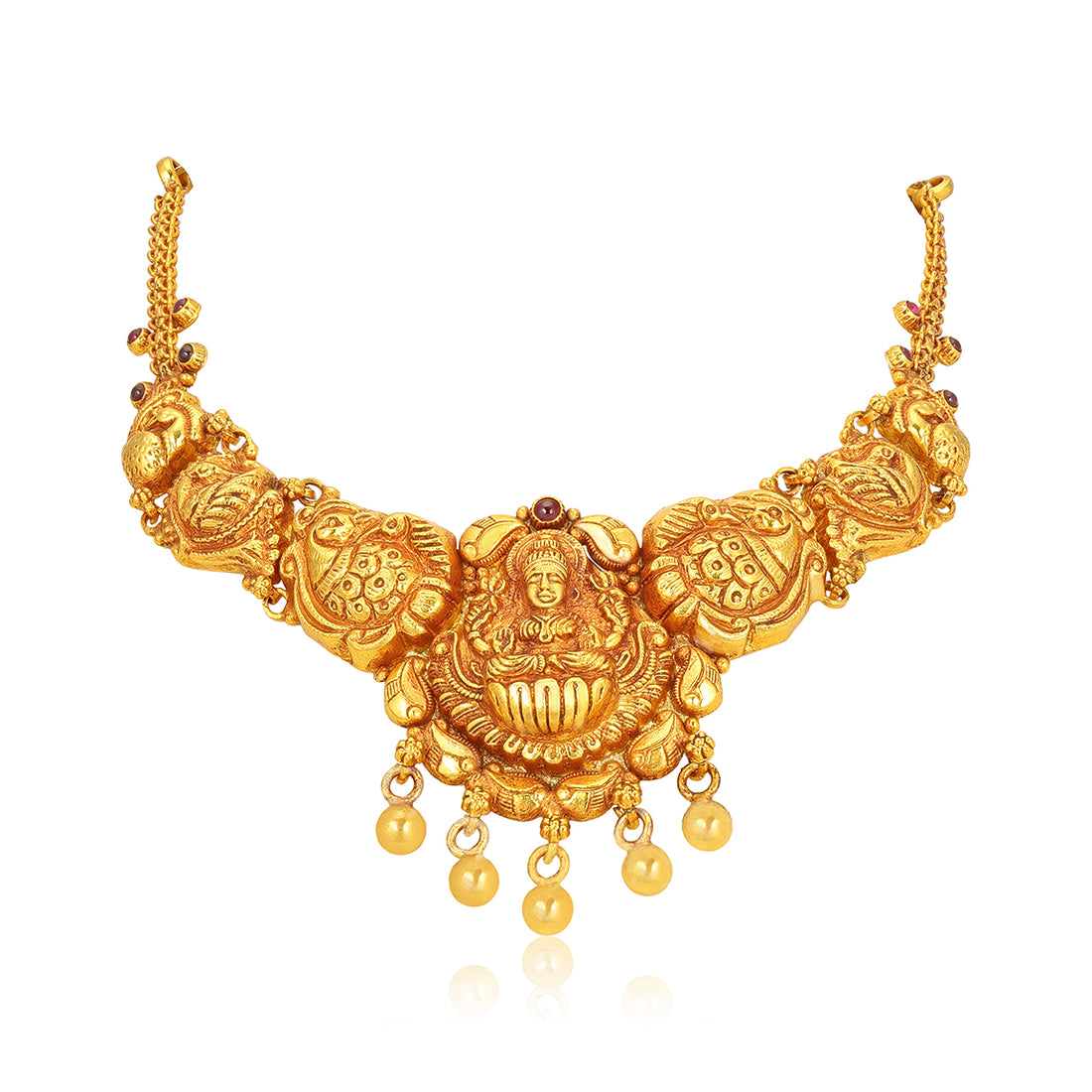 Golden Goddess Lakshmi Peacock Motif 925 Sterling Silver Gold Drop Necklace for Women