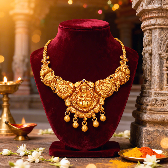 Golden Goddess Lakshmi Peacock Motif 925 Sterling Silver Gold Drop Necklace for Women
