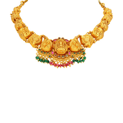 Golden Goddess Lakshmi Peacock Motif 925 Sterling Silver Green Pink Drop Necklace for Women 