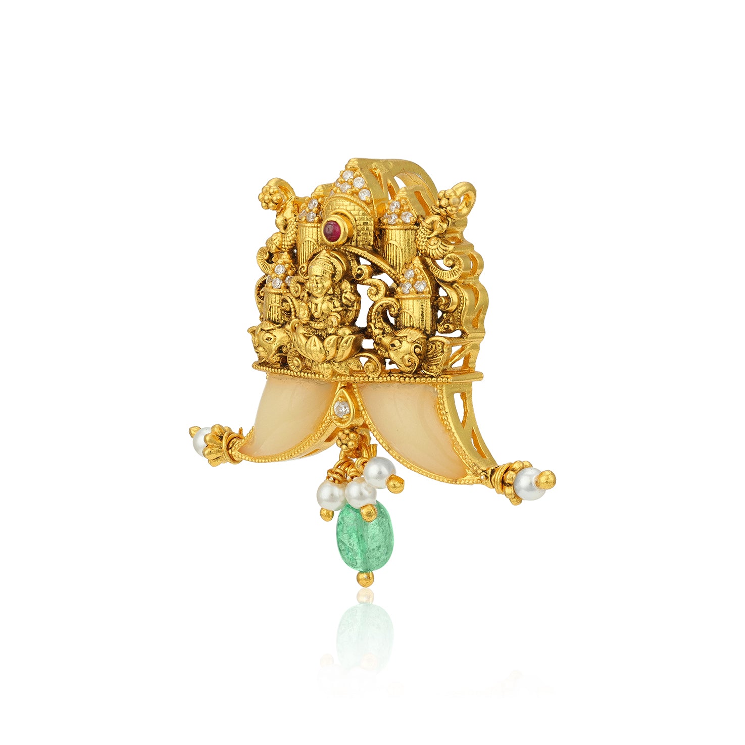 Golden Goddess Lakshmi Ratha Motif 925 Sterling Silver Pearl Drop Pendant for Women