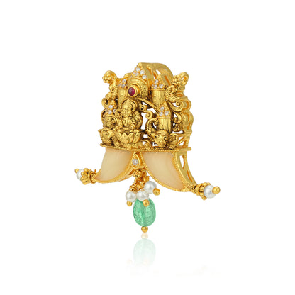 Golden Goddess Lakshmi Ratha Motif 925 Sterling Silver Pearl Drop Pendant for Women