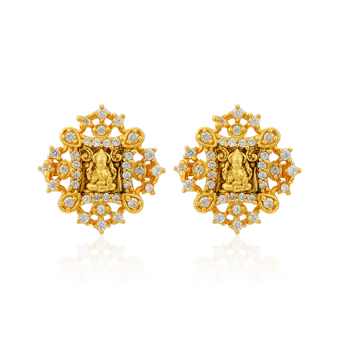 Golden Goddess Lakshmi Square Frame 925 Sterling Silver Earring for Women