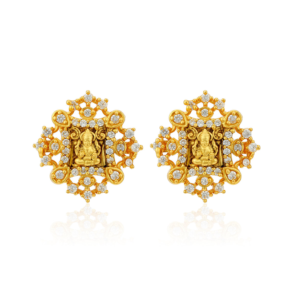 Golden Goddess Lakshmi Square Frame 925 Sterling Silver Earring for Women
